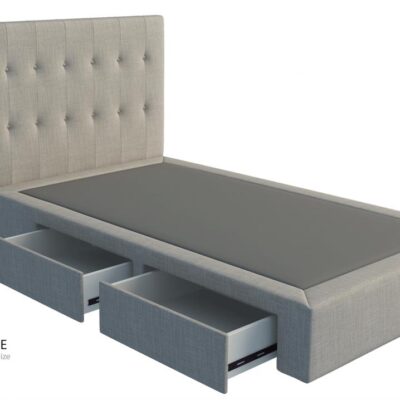 Megan custom upholstered bed with choice of storage base