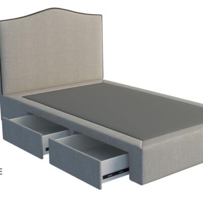 Cronulla custom upholstered bed with choice of storage base