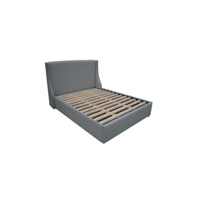 Straight wing custom upholstered bed frame with choice of standard base