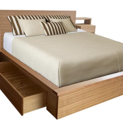Vegas platform timber custom bed frame with storage drawers