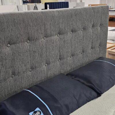 Brighton custom buttoned bed head with empty base - display discounted model