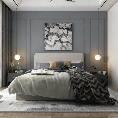 Bono upholstered bed with deluxe base  discounted display model