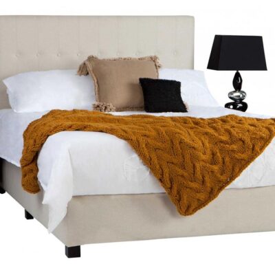 Megan custom upholstered bed with choice of standard base